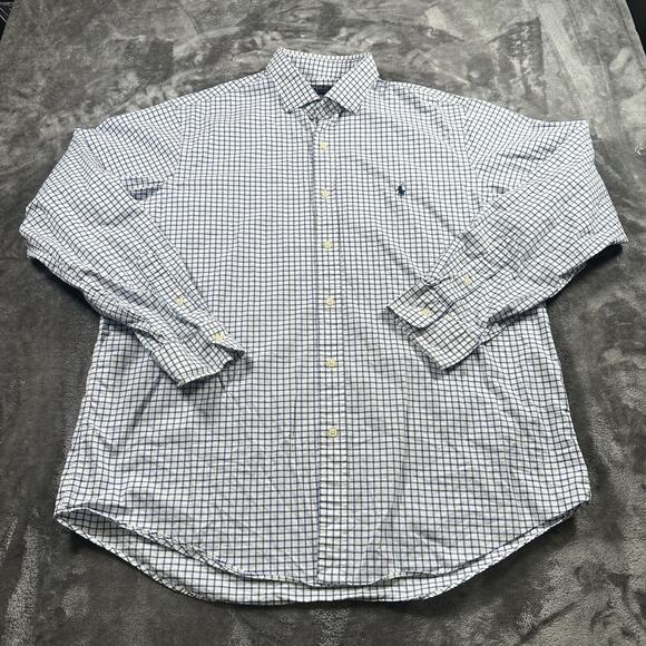 Polo Ralph Lauren Shirt Mens XL White/Blue Check Pattern Button Down‎ Preppy - Picture 1 of 9